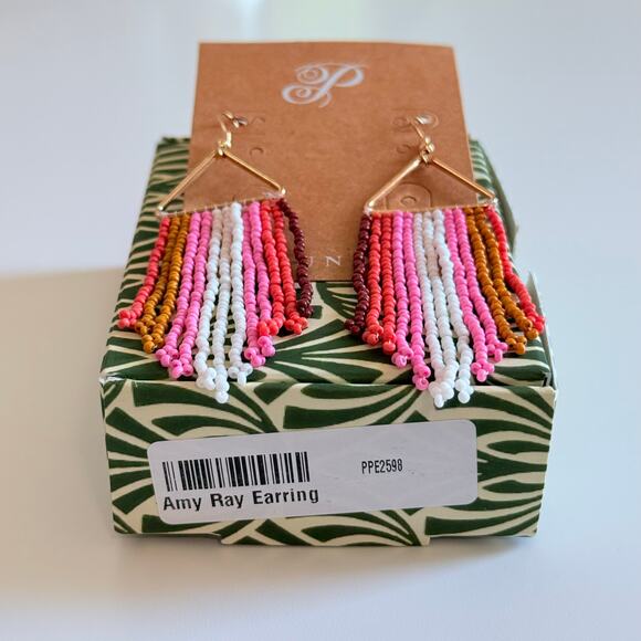 New Plunder "Amy Ray" Multicolored Seed Bead Earrings (3.5") - Picture 4 of 4